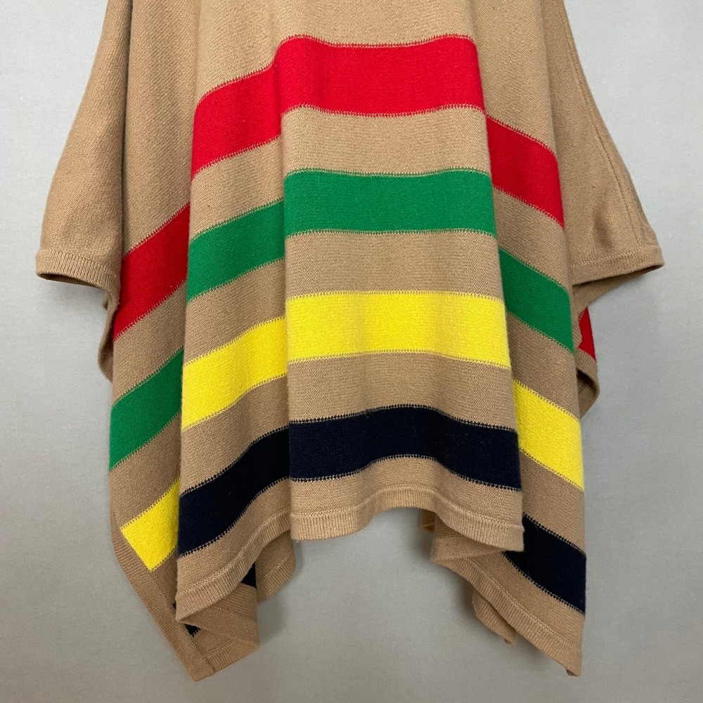 Lauren Ralph Lauren Poncho Women Small Medium Tan Multi Stripe Button Wool Blend - Picture 6 of 16
